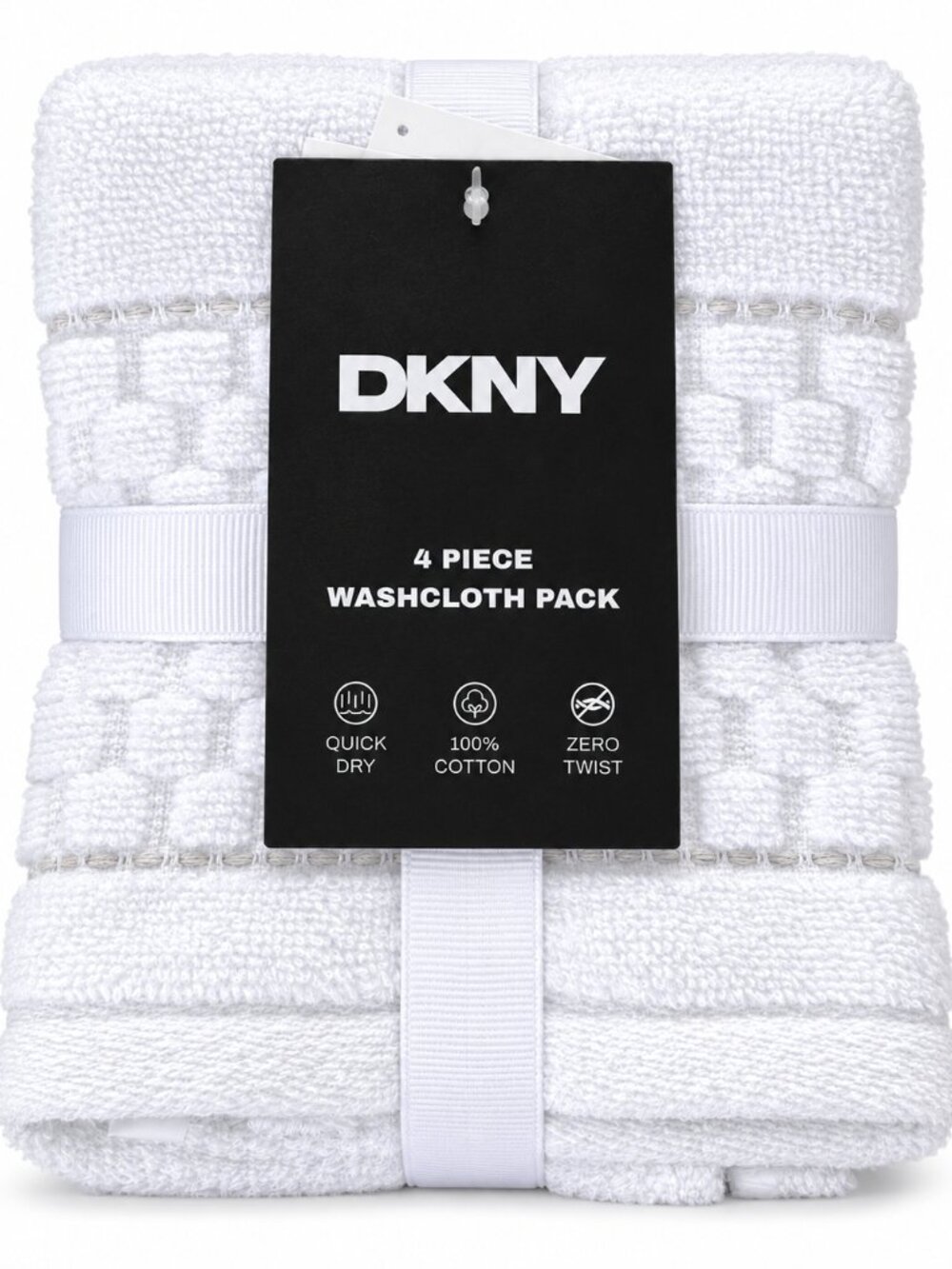 DKNY Facecloths Washcloths Set of 4 Textured White Squares Beige Stripe Cotton